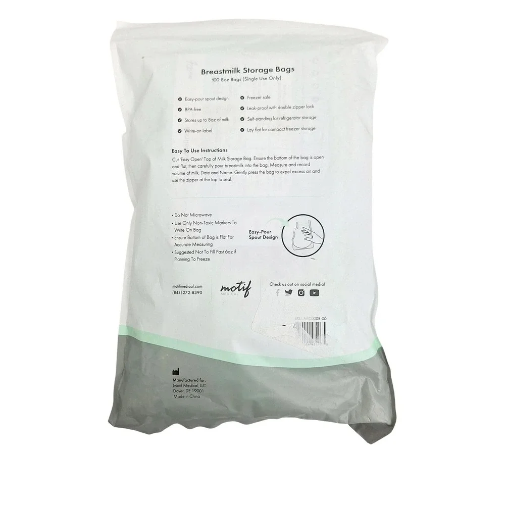 Motif Medical Breastmilk‎ Storage Bags 100 Count 8oz BPA Free Leak Proof Freezer